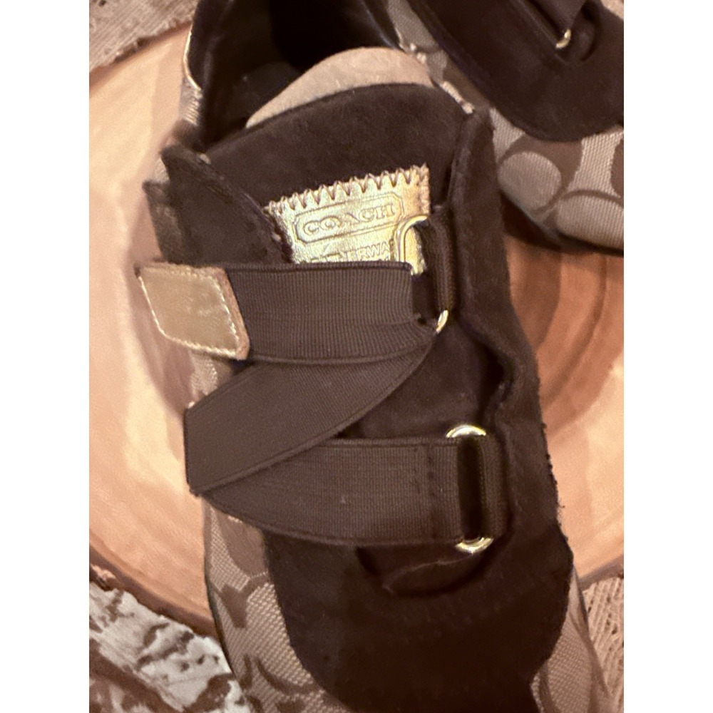 Coach Kyrie Signature Logo Canvas Suede Athletic Sneaker Women's 6.5M Brown Gold - Picture 14 of 16